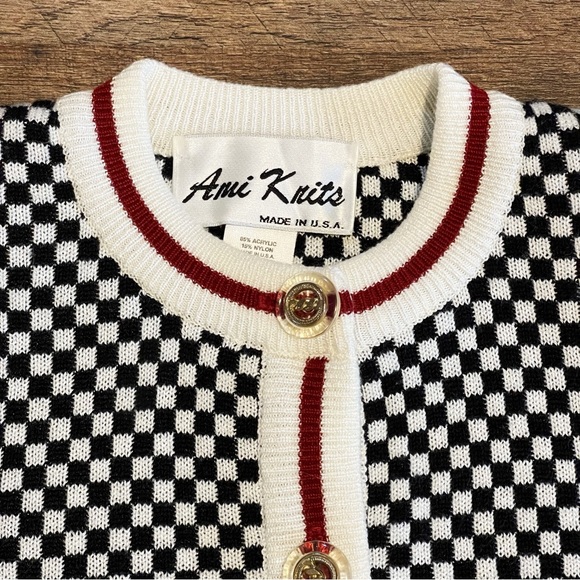 Vintage | Ami Knits | Checkered Button Front Knit Cardigan - Picture 4 of 8